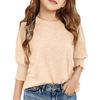 Girls' 3/4 Sleeve Blouse - Round Neck Ruffle Shirt