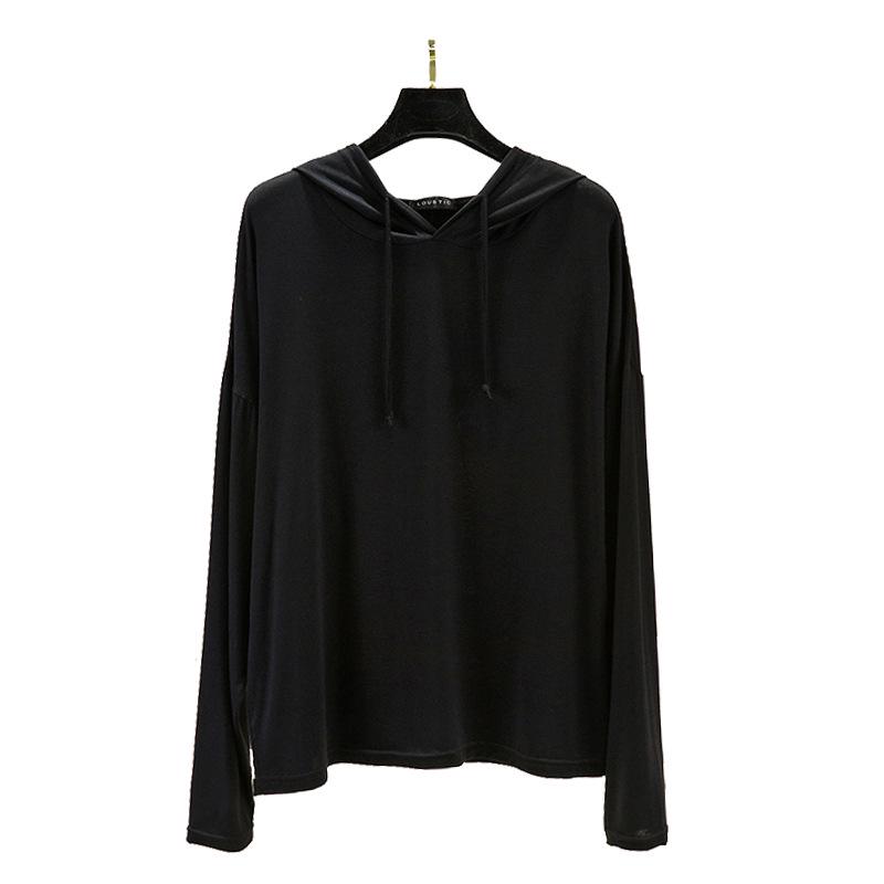 Women's Plus Size Loose Hooded Long Sleeve T-Shirt - Spring/Summer Sunscreen Layer