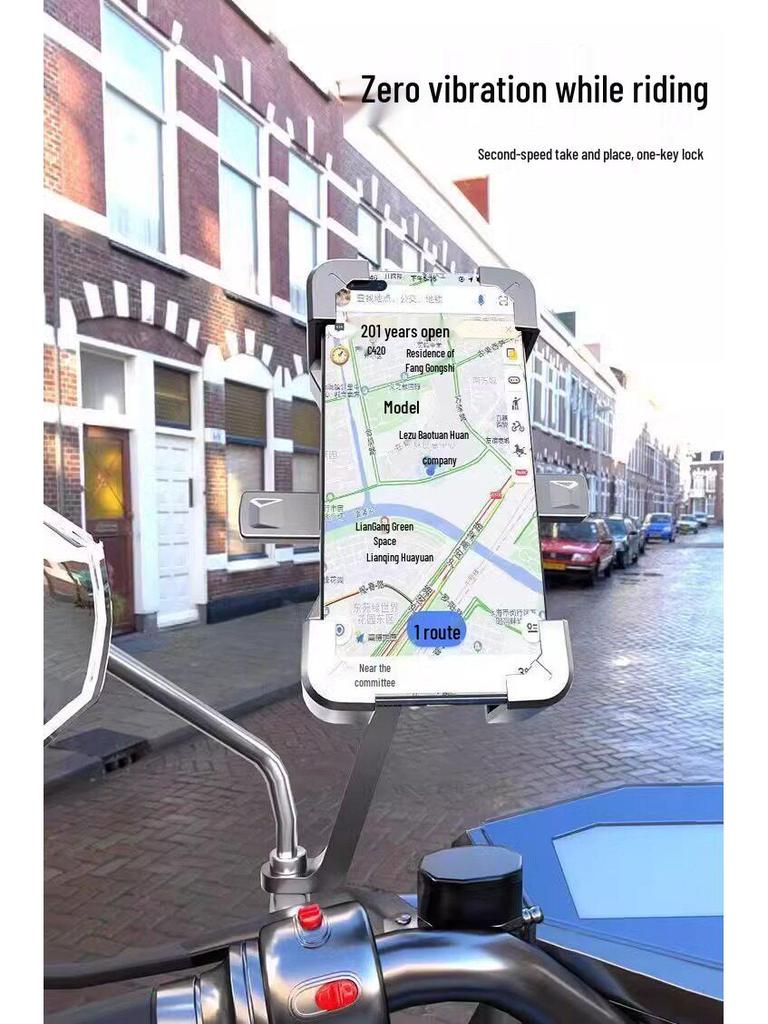 Shockproof Bicycle & Motorcycle Rearview Mirror Phone Holder for Navigation