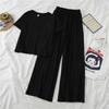 Korean Style Petite Slimming Casual Two-Piece Set - Women's Top & Wide-Leg Pants