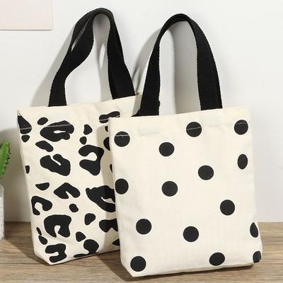 Women Shoulder Bag Mini Canvas Totes Bag Girl Fashion Casual Large Capacity Shopper Bag Cute Leopard Polka Dot Printing Handbags