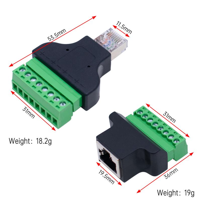 RJ45 to screw terminal Block 8p connector ethernet RJ45 Male Female to 8 pin screw terminal network adapter cable for CCTV DVR