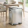 2 X 30L Double Kitchen Bin, Stainless Steel Pedal Rubbish Bin with Dual Compartments, Soft Close Lids, Silver Tone