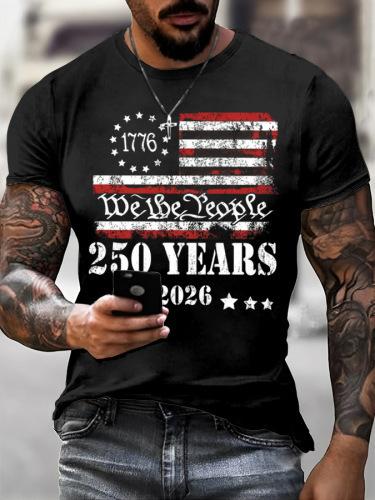 Men's Short Sleeve T-Shirt, USA Flag Graphic, We The People Freedom, Casual Wear