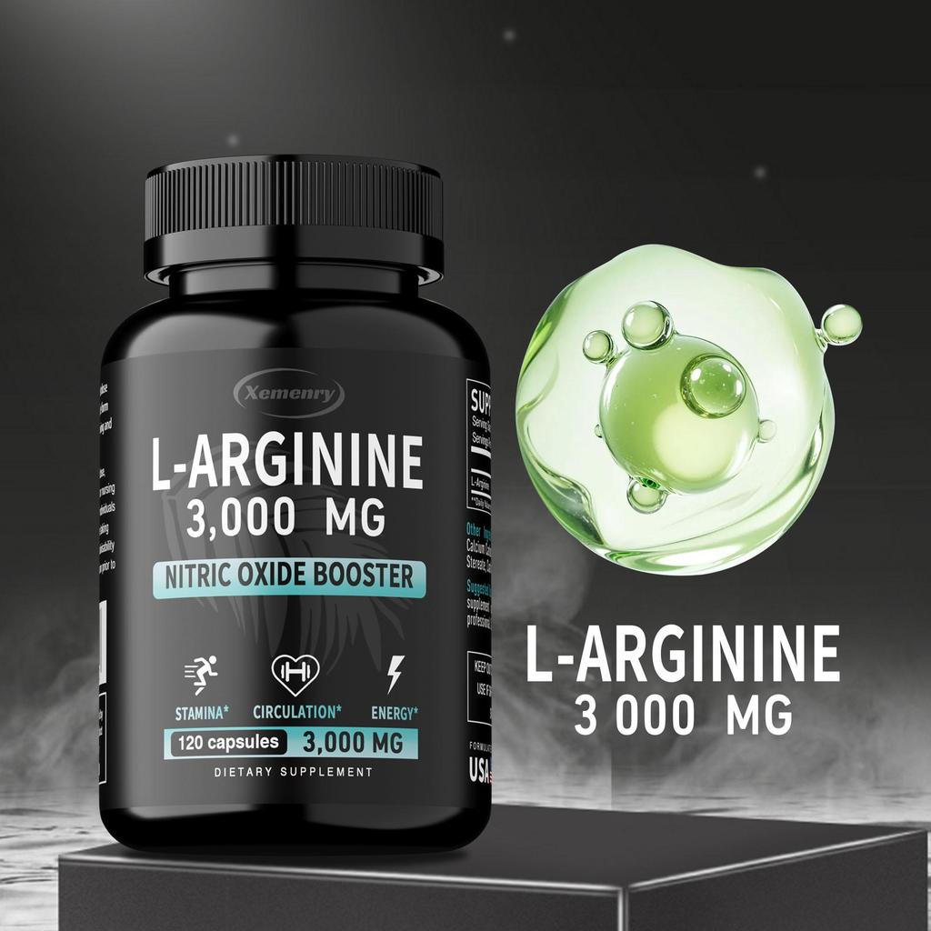 Extrakt z L-Argininu, Kapsle 3000 mg, Doplněk oxidu dusnatého, Podporuje růst svalů, Cévní funkce a Energii