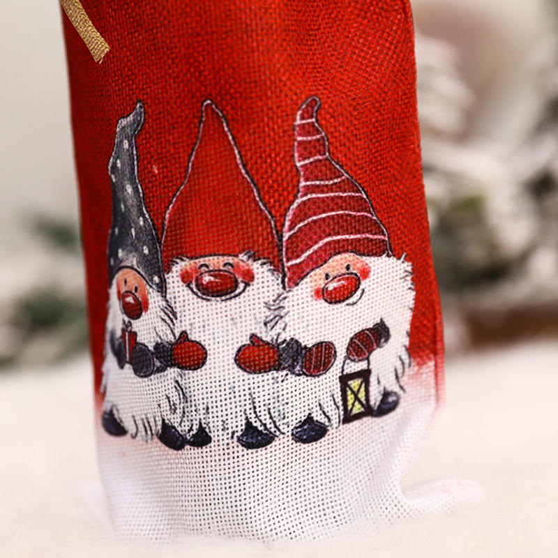 Creative Christmas Wine Bottle Bags Cute Santa Drawstring Wine Bottle Gift Cover Xmas Party Decor