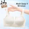 Women's Large Size Wide Shoulder Straps Sport Style Bra Sexy Mesh Hollow Deep-V Wireless Bra Anti-sagging Push-up Underwear