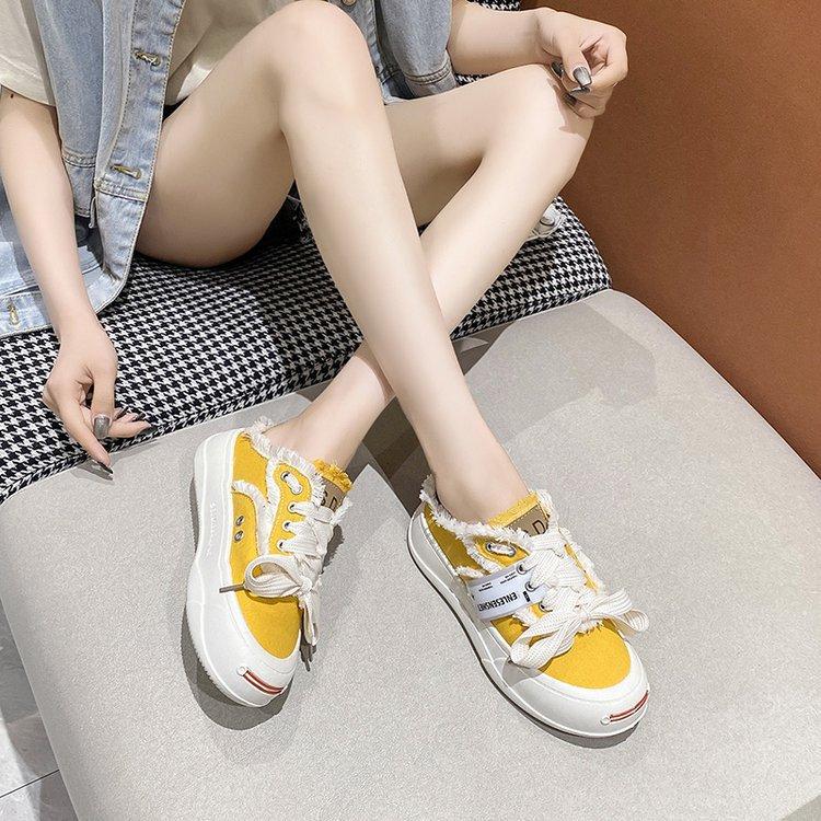 Foreign trade baotou half slippers 2025 summer new muffin platform front lace-up fashion casual sports canvas shoes