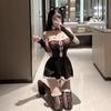 Erotic Cat Girl Lingerie Maid Costumes Women Sexy Tube Top Net Hollow Back Split Sweet Bow Hollow Nightgowns Anime Cosplay Dress