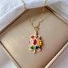 Cute Female Rainbow Zircon Stone Pendant Necklace Vintage Gold Color Wedding Jewelry For Women