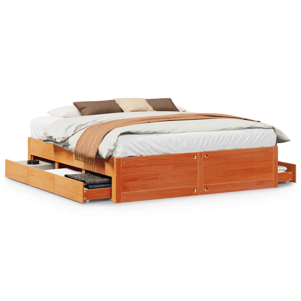 Solid Wood Bed without Mattress with Drawers Brown 180 x 200 cm