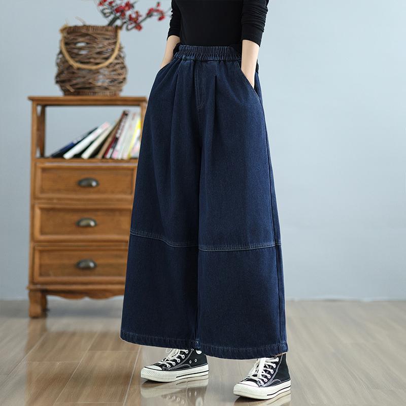 DIMANAF 2025 Herbst Winter Jeans Damen Übergröße Verdicken Futter Vintage Baumwoll-Denim Lange Hosen Unterteile