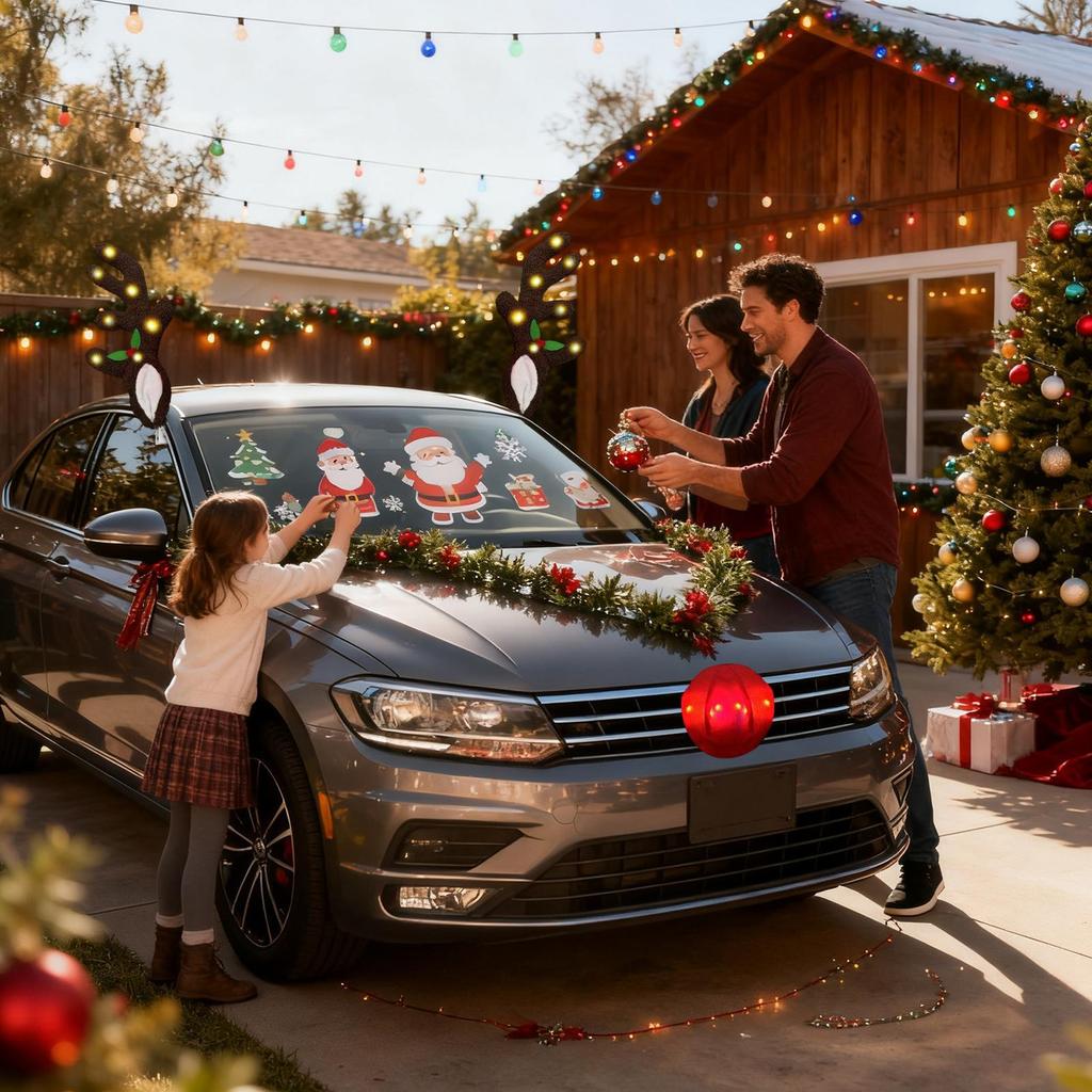 Christmas Car Decor Light Up Vehicle Reindeer Antler With Nose Christmas Car Exterior Decoration For Automotive Truck Vehicle