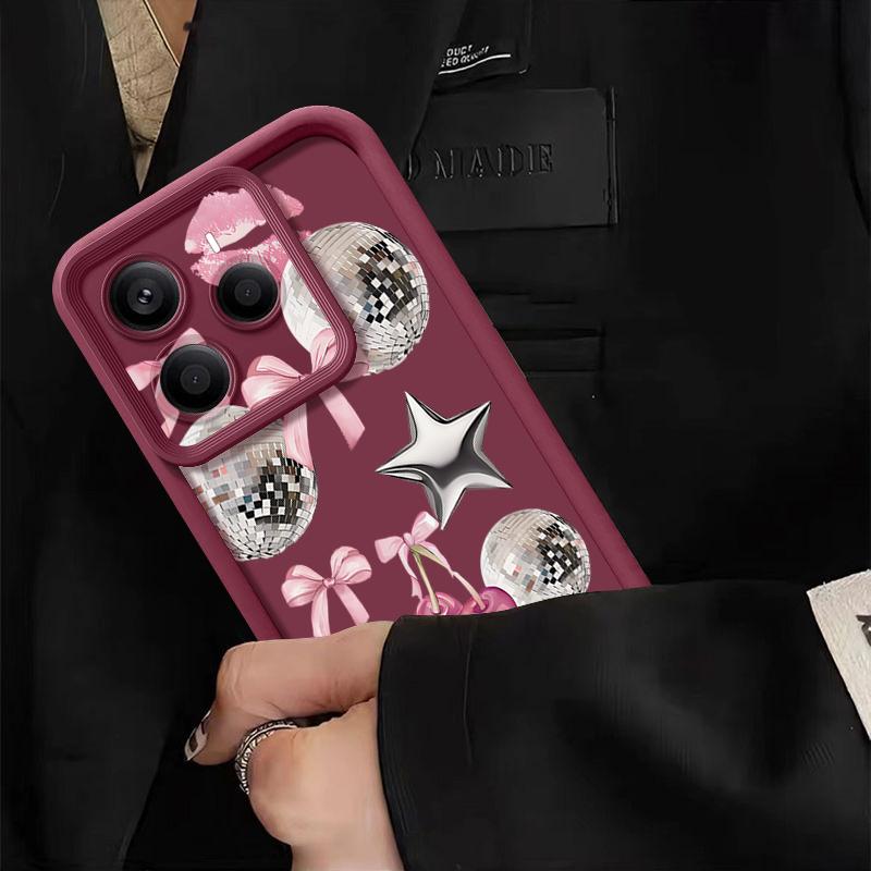 Cherry Bowknots Lips Disco Ball Pattern Case For Xiaomi Redmi Note 14 13 Pro 5G 4G 12 11 Funda Xiaomi 14T 13T 11T Pro Shockproof Bumper Silicone Cover
