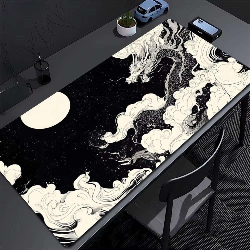 Traditional Dragon Wave Desk Mat Waterproof Nonslip Extended Mouse Pad