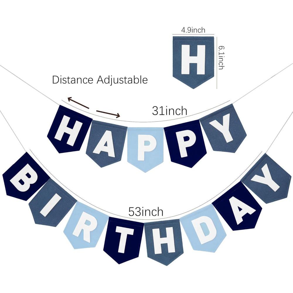 Happy Birthday Blue Felt Birthday Flag Baby Birthday Party Decoration Background Wall Banner Layout Supplies