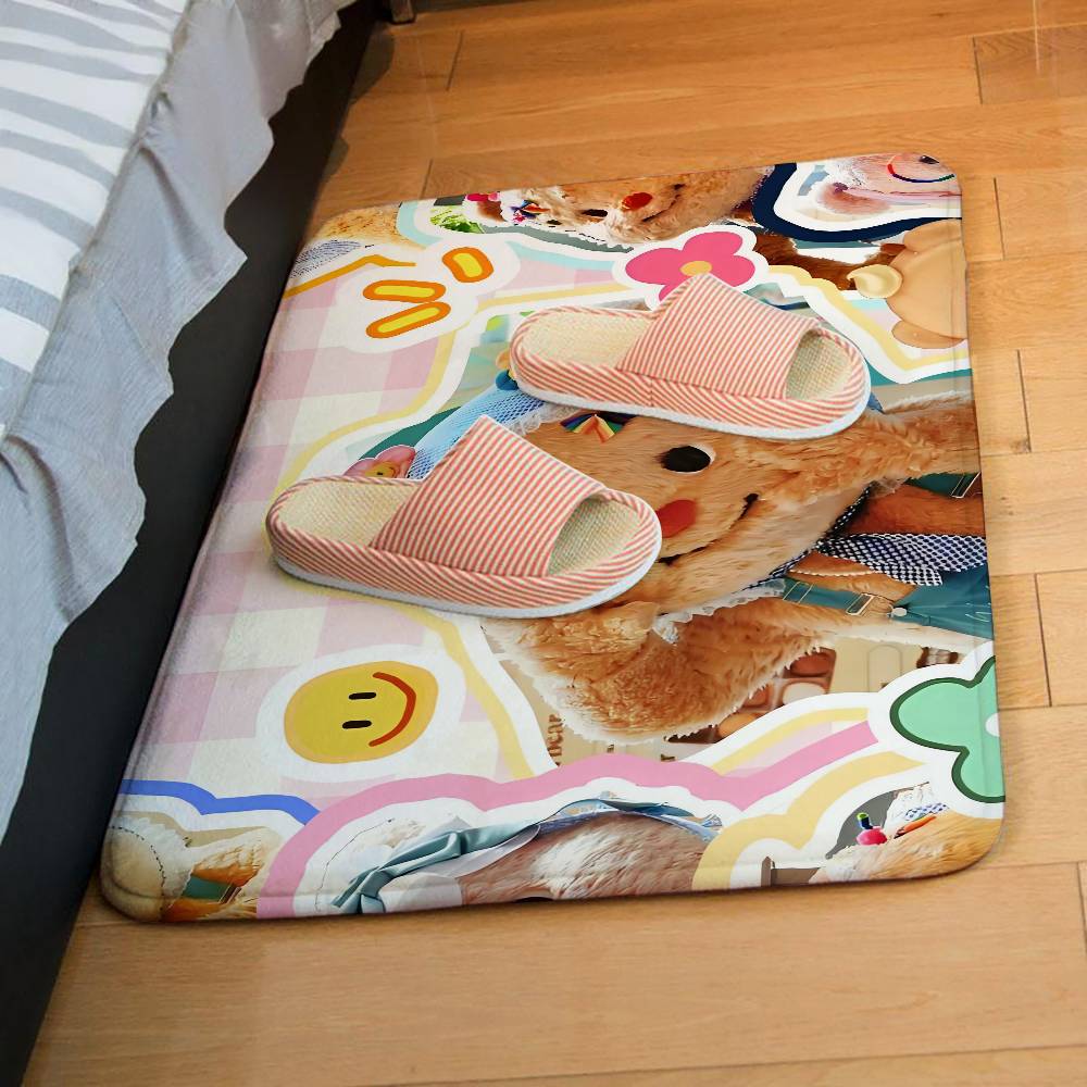 Cute B-Butterbear Floor Mat Pattern Printed Flannel Door Mat, Suitable For Bathroom, Living Room, Home Decoration