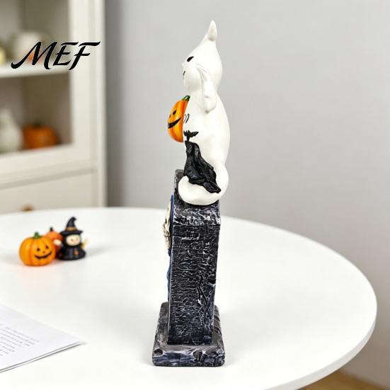 Spooky Home Interior Decor Halloween Tombstone Figurine, Resin Ghost Pumpkin Crow on Hand Painted Party Supplies Statue for Desktop Haunted