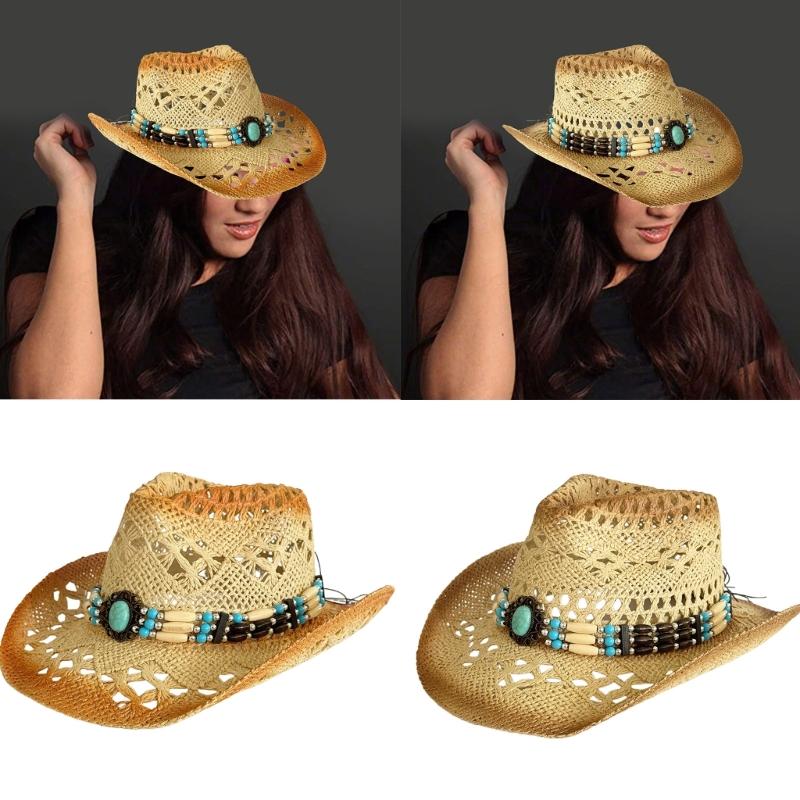 Western Straw Hat Handwoven Breathable Sun Hat Beach British Hat Elegant Wide Brimmed Straw Hat Panama Hat