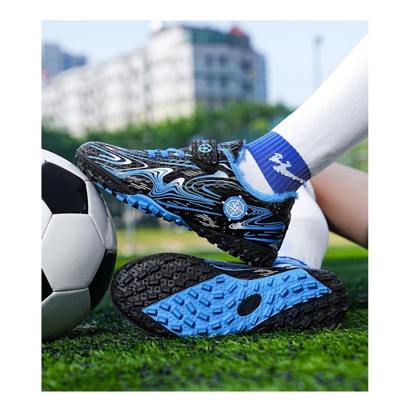 Kids' Fleece-Lined Soccer Shoes Non-slip Turf Sole Strap Breathable Printed Football Boots