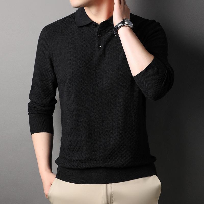 

Новая мужская футболка с длинными рукавами на весну и осень, трикотажная рубашка с низом, шерстяной свитер с шахматным узором для мужчин среднего возраста XXXXL