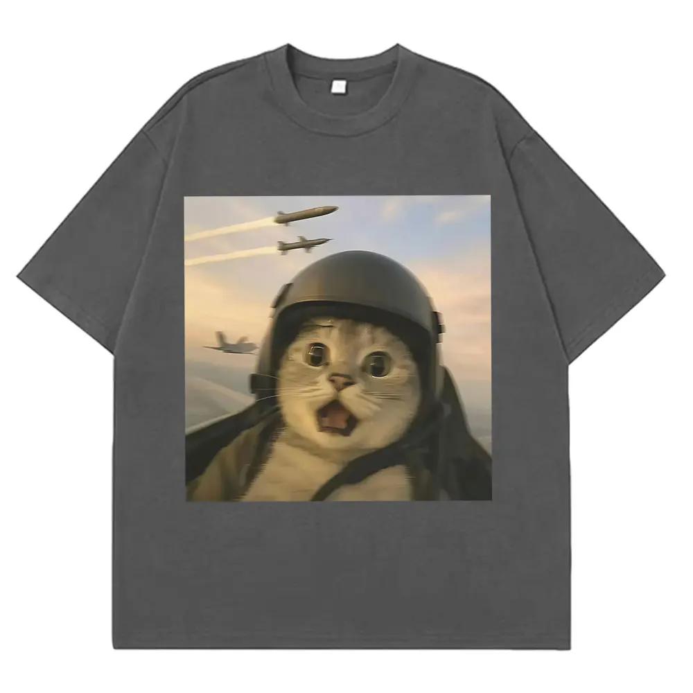 Selfie Squad Divertido Gato Piloto De Combate Meme Camiseta Hombres Mujeres Moda Camiseta Verano De Unisexga Corta De Algodón S