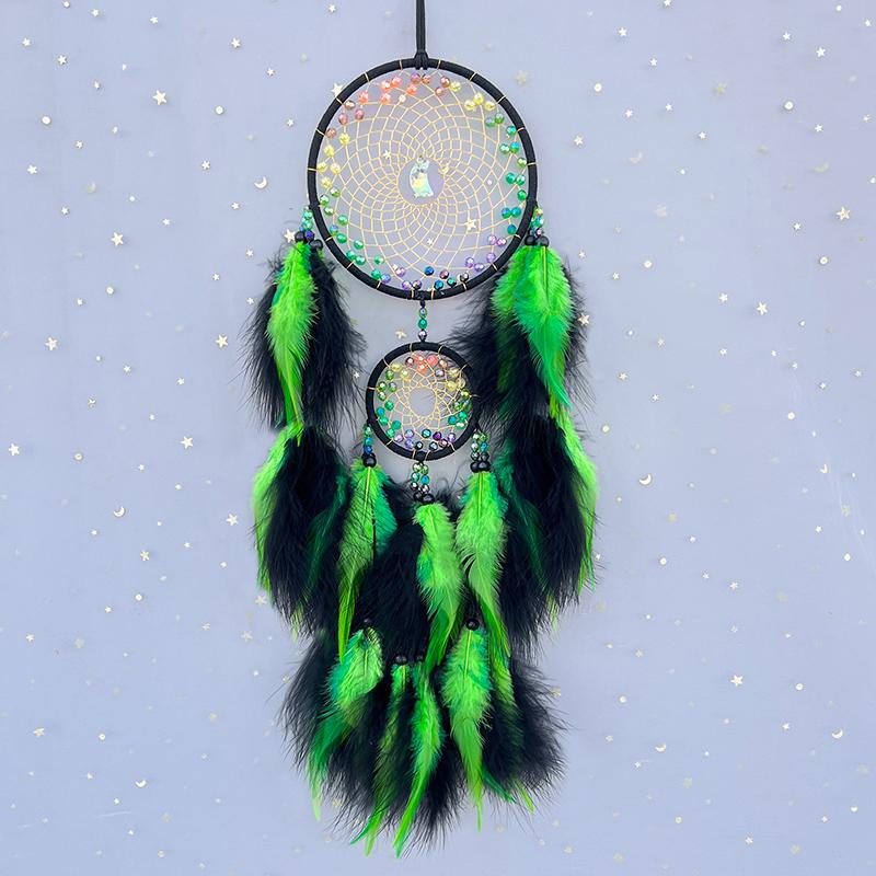 

4 Colors Vintage Moon Feathers Dream Catcher Large Wind Chimes Handmade Ornaments Wall Pendants Bedroom Decoration For Gifts зелений