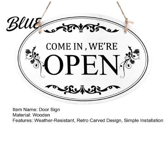 Outdoor Business Hours Sign Wooden Open Closed Sign, Double-Sided Hanging Door with Vintage Decorative Plate for Shop Frame, Waterproof Storefront