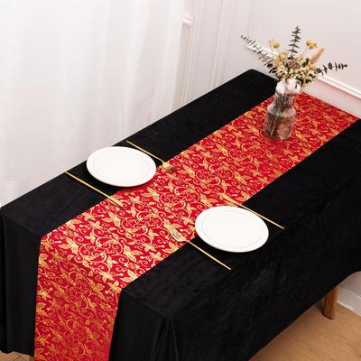 Nordic Style Velvet Table Runner Festive Print for New Year and Christmas