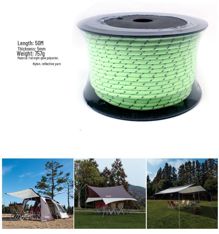 50m Luminous Reflective Camping Rope: Thickened, Windproof Tent & Awning Fixing Rope