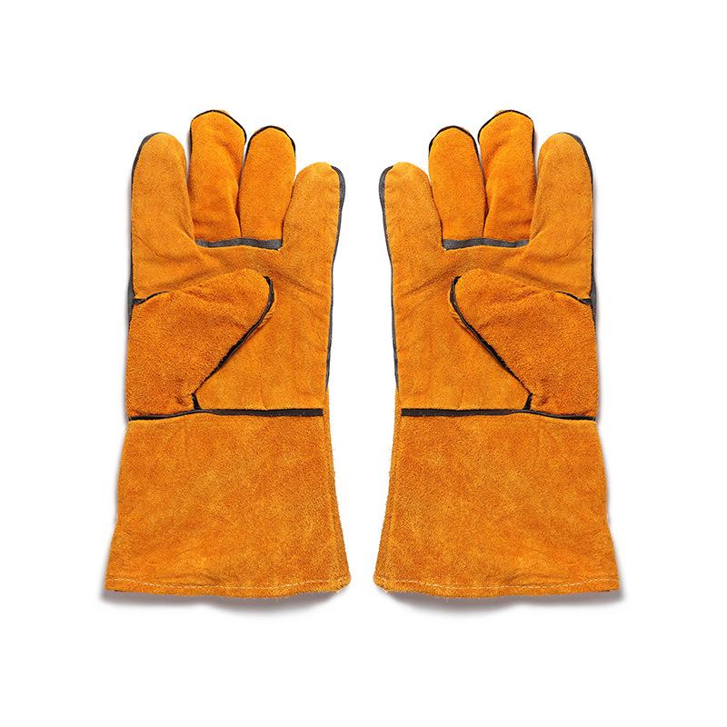 Outdoor BBQ Long Anti-scalding Gloves Cowhide High Temperature Resistant Oven Gloves Camping Protective Gloves for Barbecue
