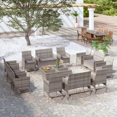 Vidaxl 16-Cz. Garden Lounge Set, Cushions, Grey PE Rattan