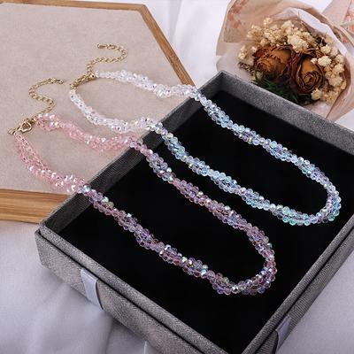 Trend In Bursting Crystal Pearl Necklace Lanyard Beaded Collarbone Chain Pendant Accessories Black Pink Crystal Necklace
