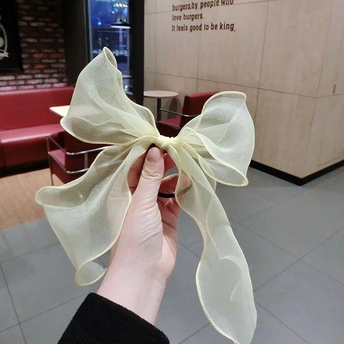 New Korean Bow Ribbon Elastic Hair Bands Women Elegant Hair Rope Elastic Ring Ties Headwear Girls Hair Accessories