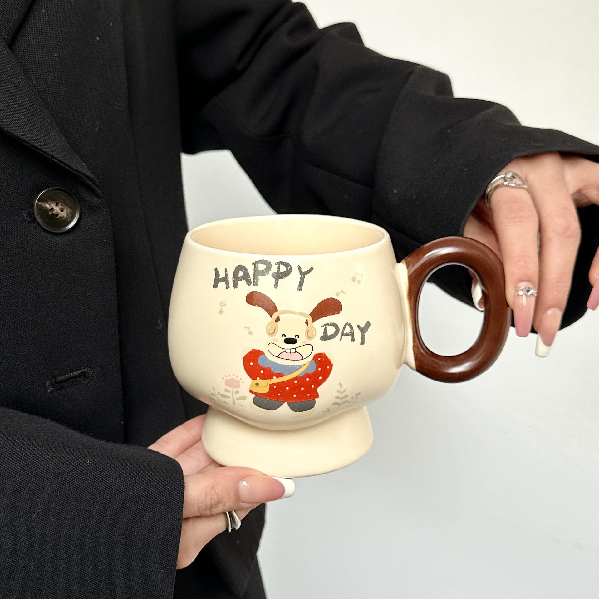 Niedliche Tasse Hochwertige Keramiktasse Mädchen Büro Zuhause Frühstück Milch Kaffeetasse Praktisches Geschenk 301-400ml
