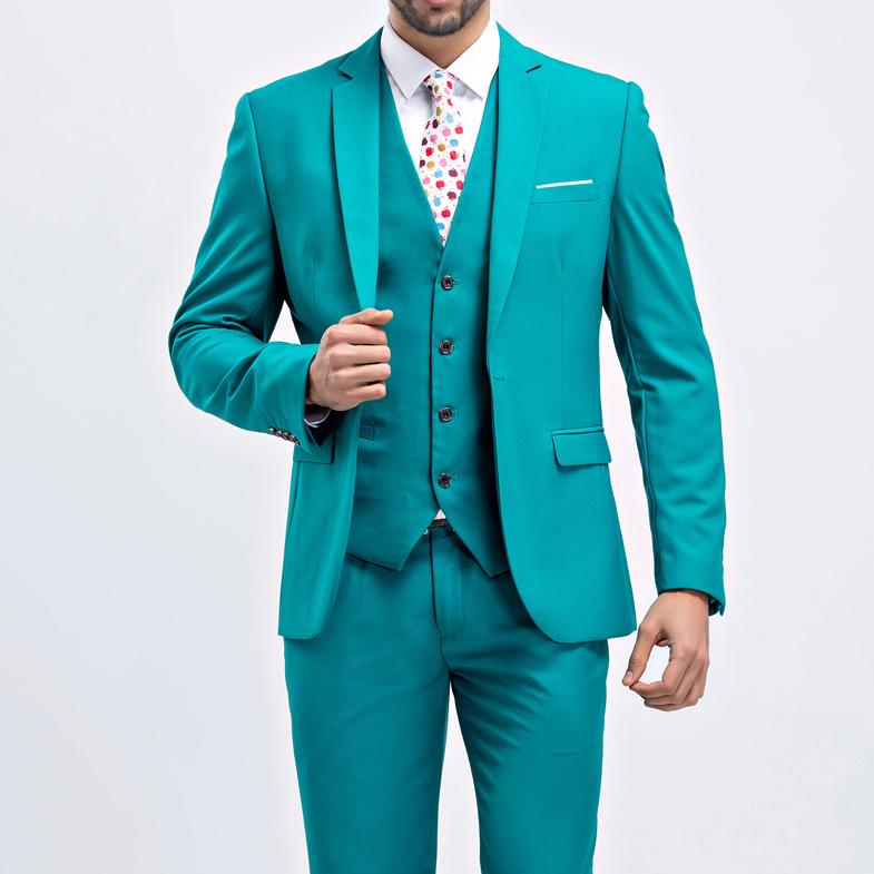 Men's Korean Style Slim Fit Wedding Tuxedo Three-Piece Suit