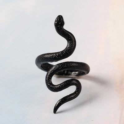Fashion Spirit Snake Black Ring Geometric Open Adjustable Animal Domineering Jewelry Decoration Horror Dark Ring