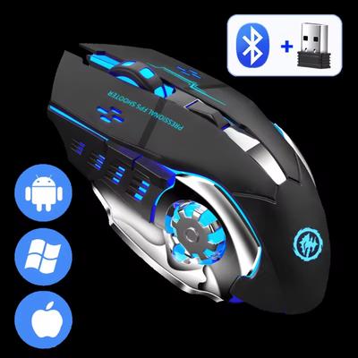 Dobíjecí bezdrátová myš Herní počítač Tichá myš Bluetooth USB Mechanická E-Sports Podsvícení PC Herní myš pro počítač