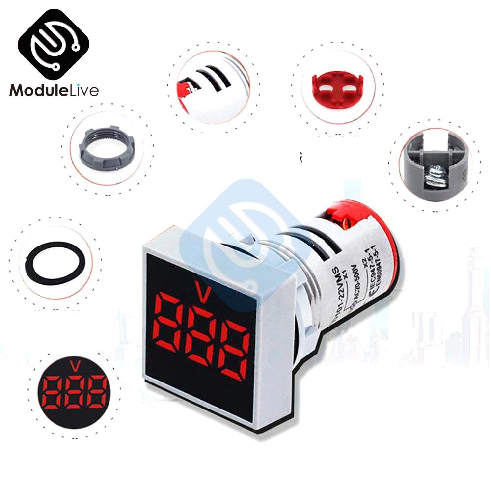 22MM Digital Display Mini Voltmeter DC 12V 220V AC Round Square Ampere Current Volt Voltage Meter LED Signal Light indicator
