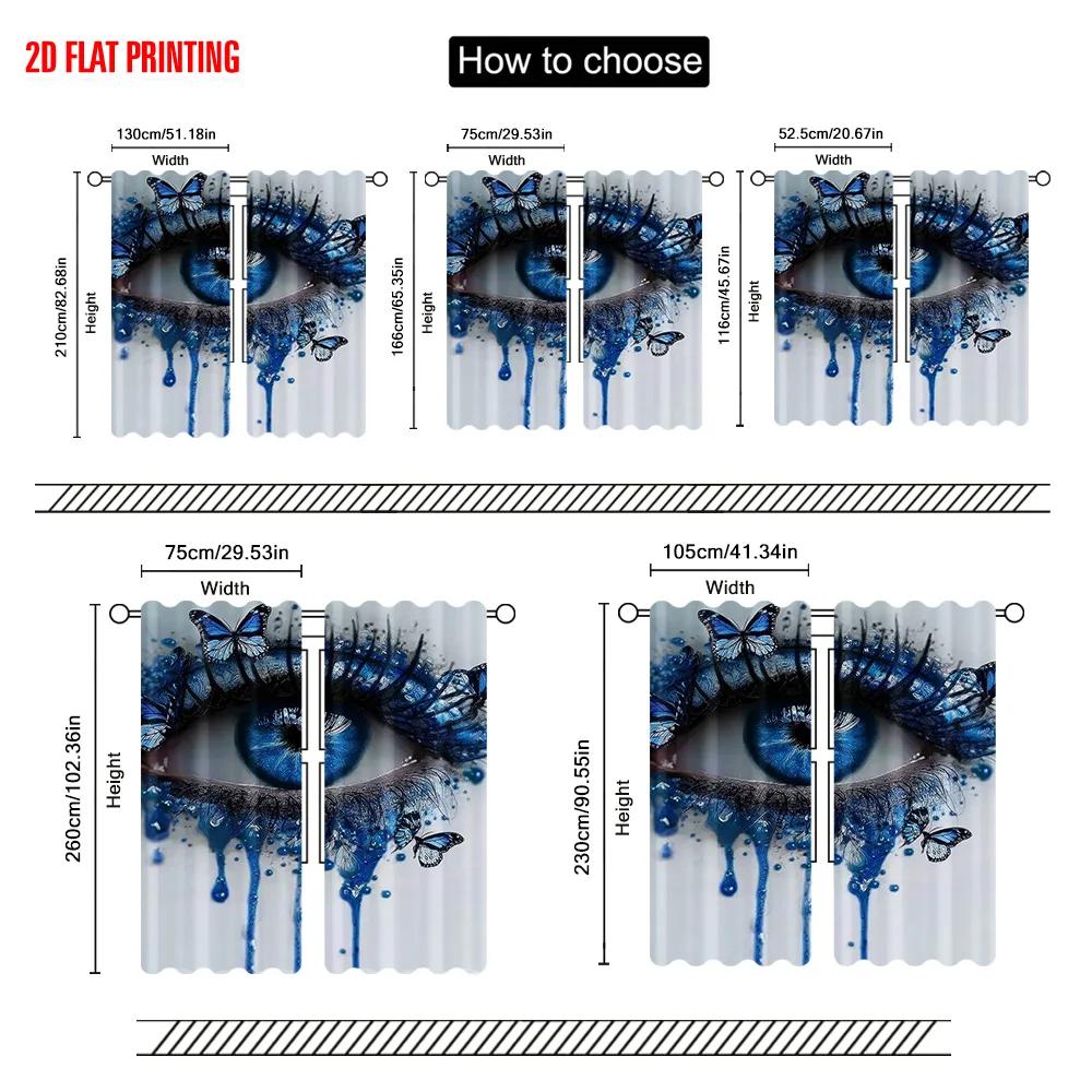 2pcs   Plane Printing Curtains Beautiful Eyes 100% Polyester (without Rod) Holiday Ldeal for Bedroom & Various Living Spaces