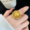 Golden Pearl Light-Gathering Gold-Plated Zircon Jewelry Set: Pearl Ring, Earrings, Necklace – Vintage Light Luxury Collection.