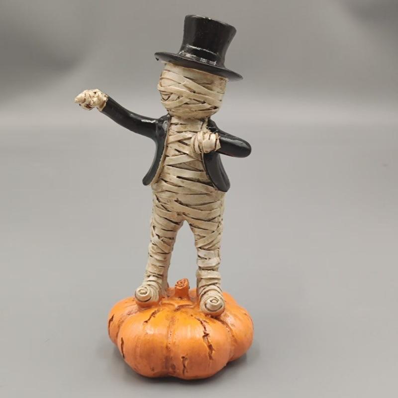 

New Mummy Pumpkin Halloween Decor Miniature Desktop Model Scary Scene Ornament