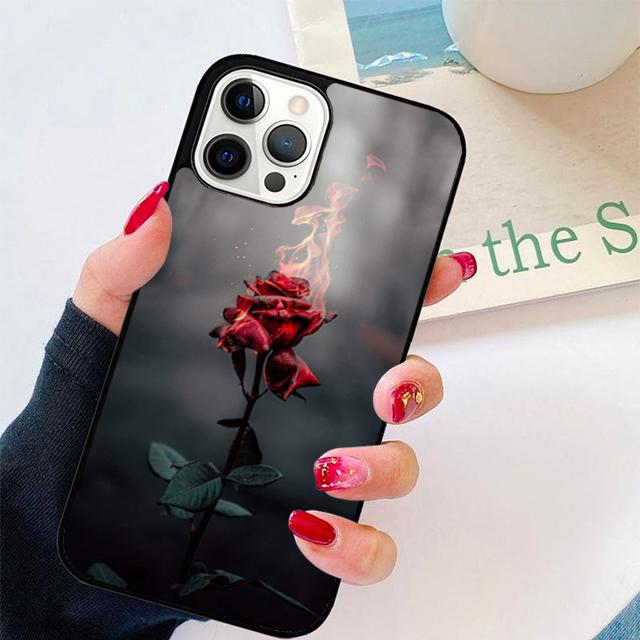 Autumu Burning Love Rose Phone Case Cover for iPhone 17 Air 16 16e 15 12 11 13 14 Pro Max Apple Plus Coque