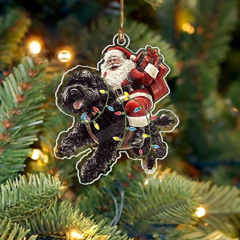 2026 Santa Claus And His Funny Dog Ornament 2D Flat Acrylic Pendant Christmas Decoration For Home Xmas Tree  Year Kerst