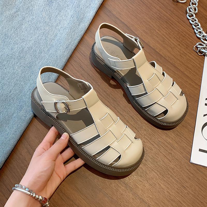 Sandale romane cu platformă pentru femei vara 2025 noi retro franceze baotou goale țesute cu cușcă de porc cu toc gros