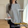 K6 Strictly Selected Round Neck Striped Bottoming Shirt Women's Lazy Style Loose and Thin Versatile T-shirt