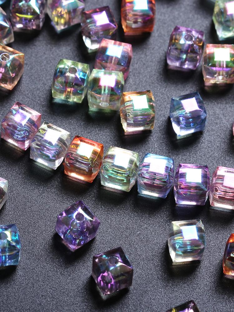 20pcs/bag 8mm Resin UV Plated Imitation Crystal Cube Square Beads Pendants for Earrings Bracelet Jewelry Making