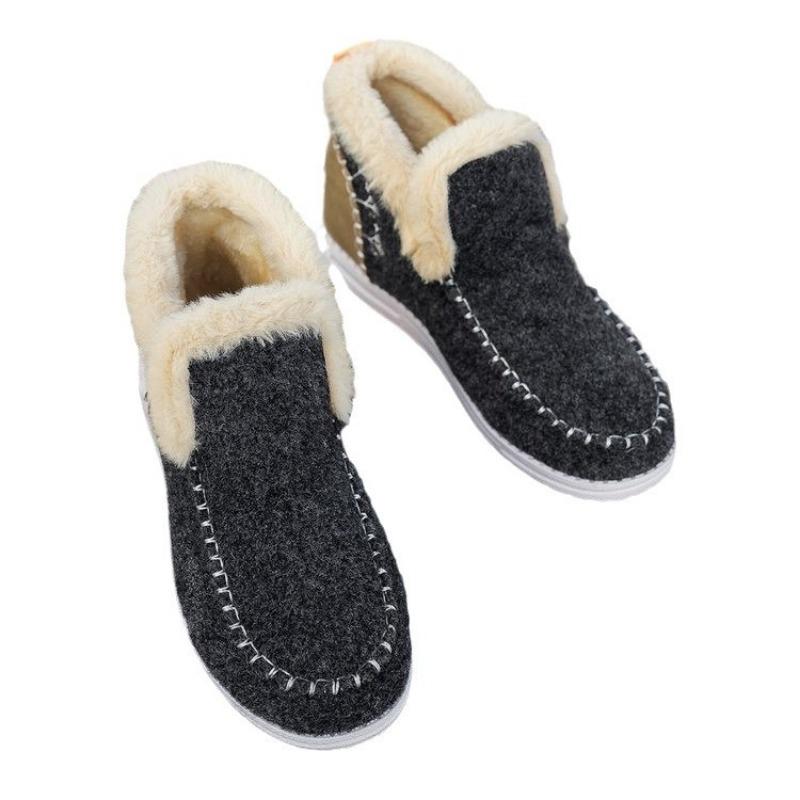 Large Size New Winter Women's Cotton Shoes, Piled and Thickened Rough Edge Warm Flat Cotton Shoes