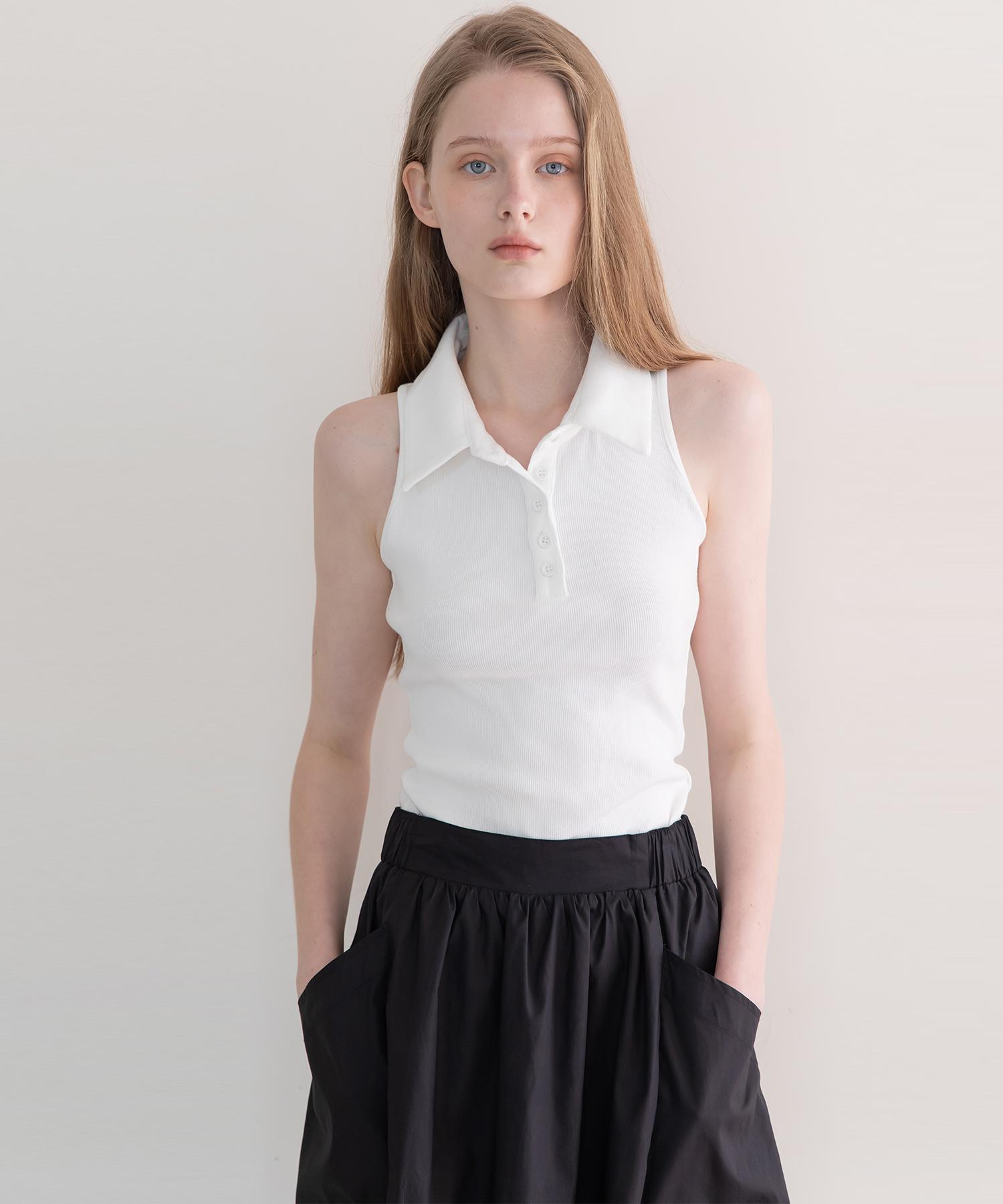 J Mark New York Sleeveless Collar Crop T-Shirt - White