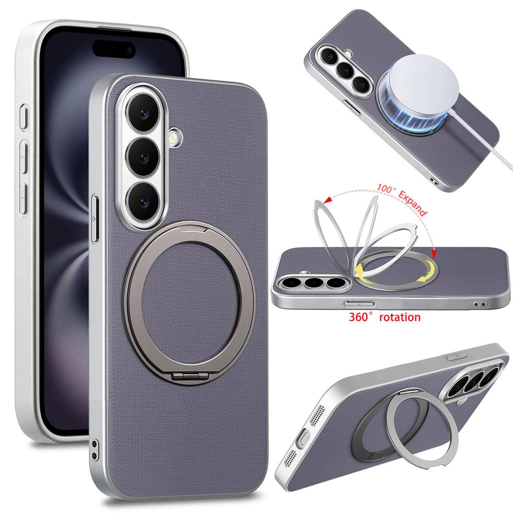 For Magsafe Magnetic Rotating Bracket Phone Case for Samsung Galaxy S26 S25 Ultra Plus S25 Edge S26+ Leather Protective Cover